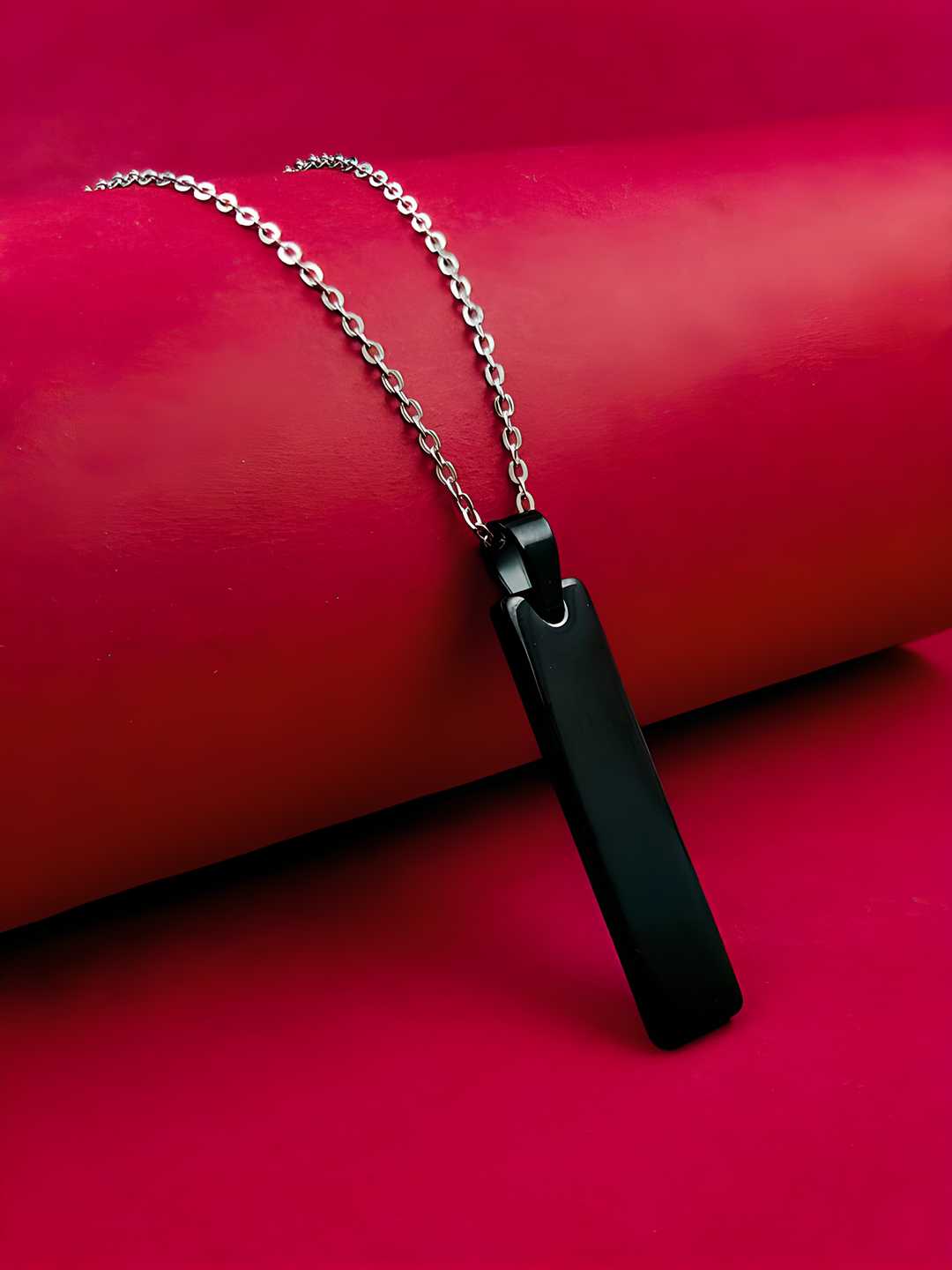 Black SS Vertical Bar Pendant | Adjustable Necklace chain